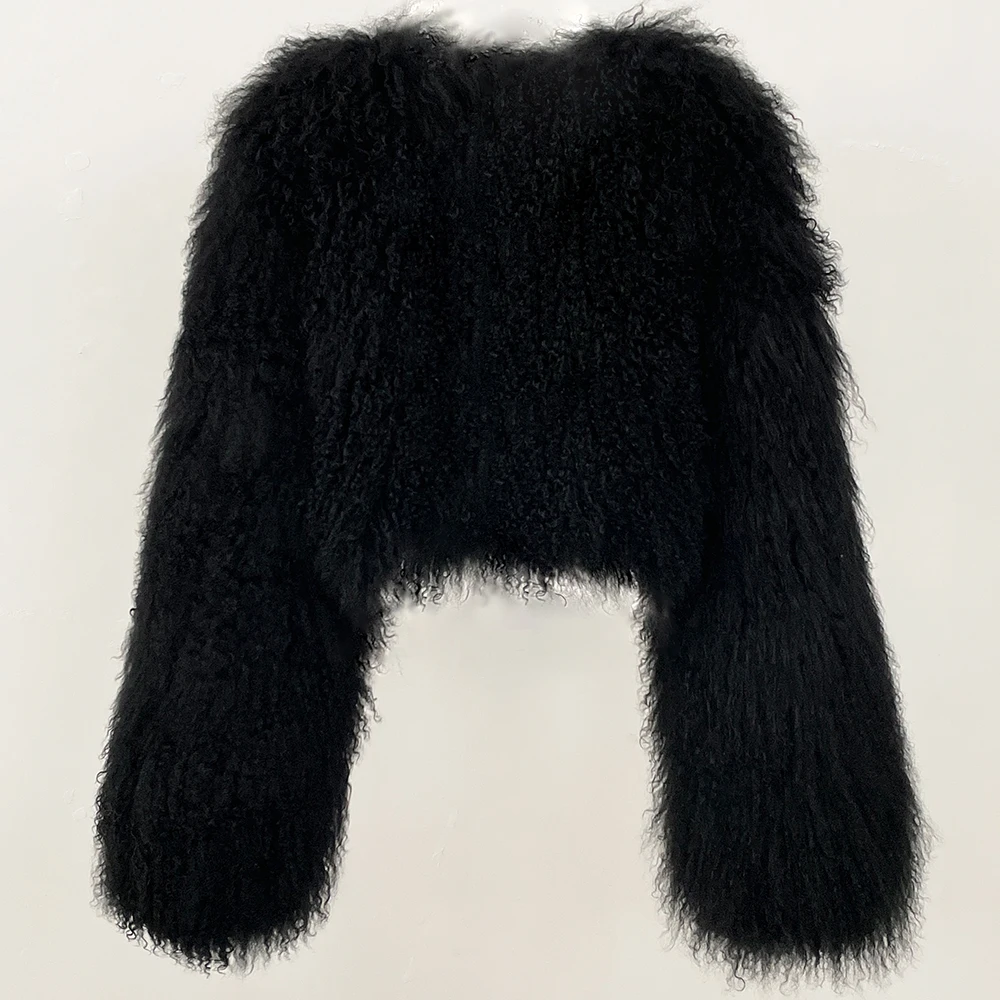 MENINA 2025 New Winter Elegant Clothing Women's Natural Mongolia Sheep Fur Jacket Female Fashion Warm Short Real Fur Coat Lady