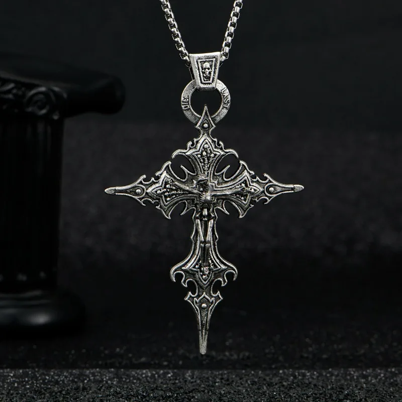 

Gothic Crucifixion Skull Cross Pendant Necklace Men Women Fashion Punk Adventure Travel Lucky Amulet Accessories Gift