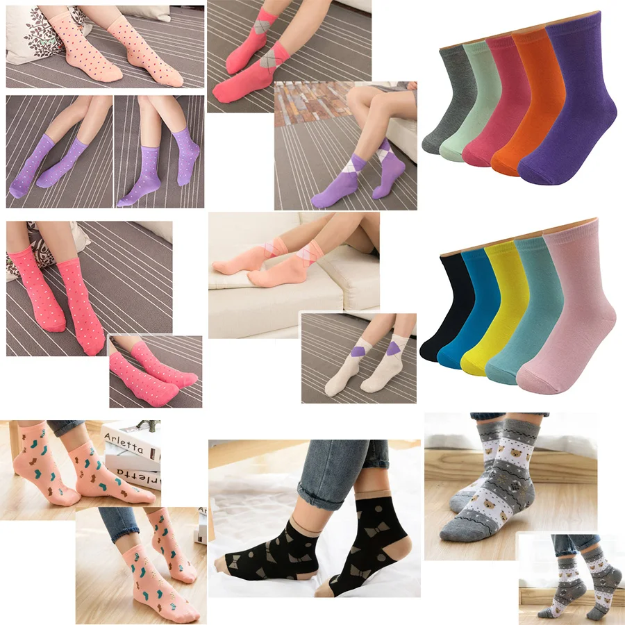5 Pairs/Lot Cotton Socks Girls Heart Style Pattern Casual Comfortable Long Socks Women Ladies Brand Fashion Sweet Gift Hot Sale
