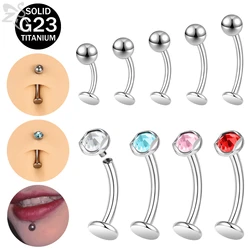 ZS 1 PC F136 G23 Titanium Steel Belly Button Ring For Men Women 14G Flat Back Navel Lip Piercing CZ Crystal Body Jewelry 6-14MM