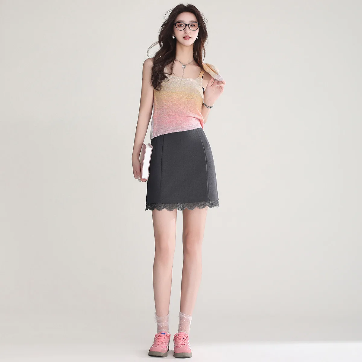 Splicing Lace Mini Skirt Elegant Temperament Package Hip No Elastic Short Skirt Woman Female Clothing Spring New 2025