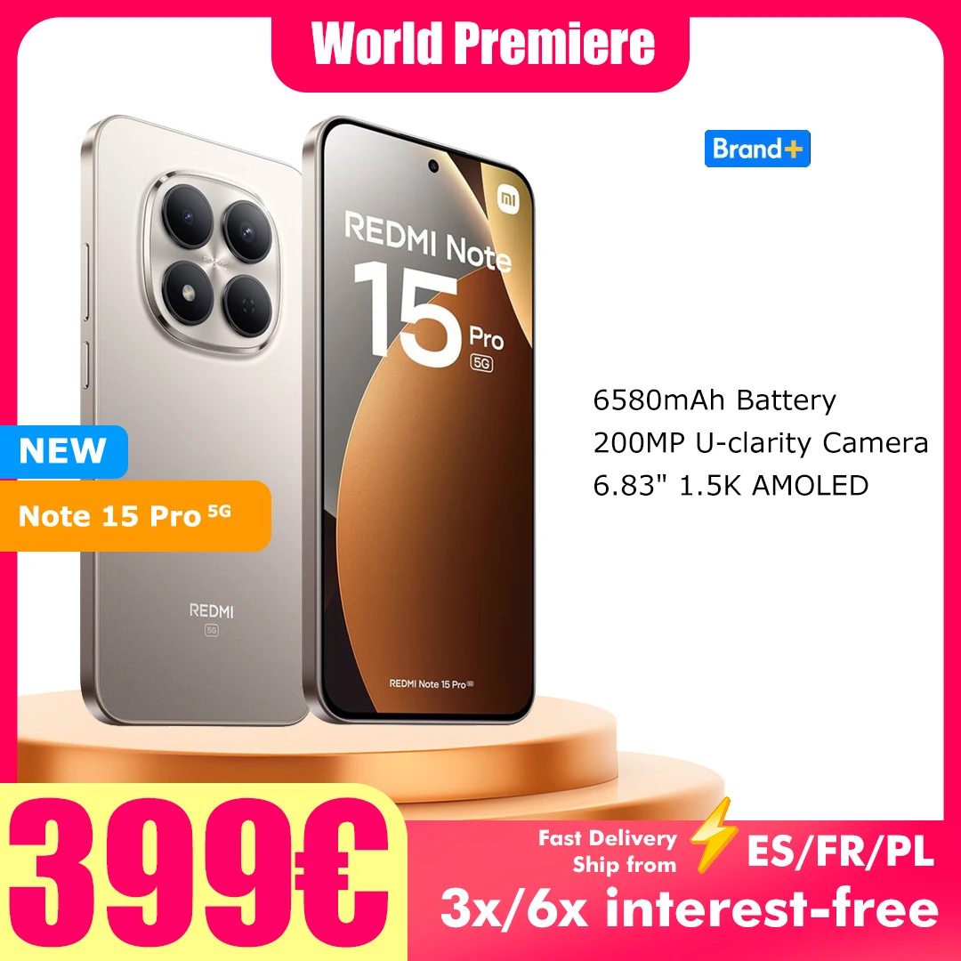 Xiaomi Redmi Note 15 Pro 5G 8GB 256GB 12GB 512GB 6,83 Zoll 1,5K AMOLED-Display MTK Dimensity 7400-Ultra 200MP Kamera 6580mAh Akku