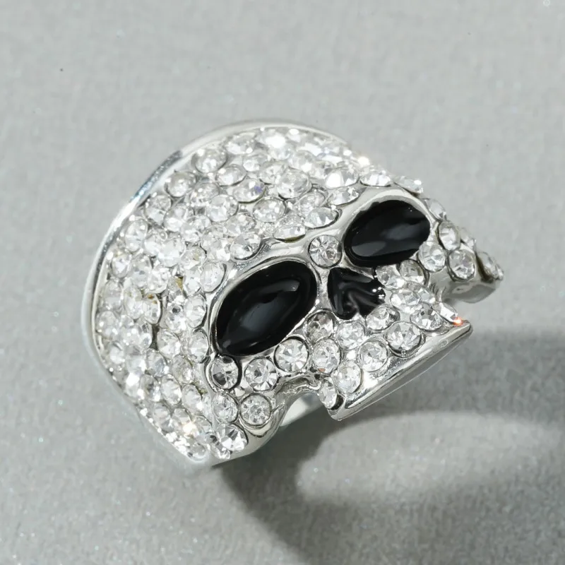 Gothic Skull Finger Rings for Men Women Rock Hiphop Crystal Black/Silver Color Ghost Head Biker Ring Punk Fashion Jewelry Gifts