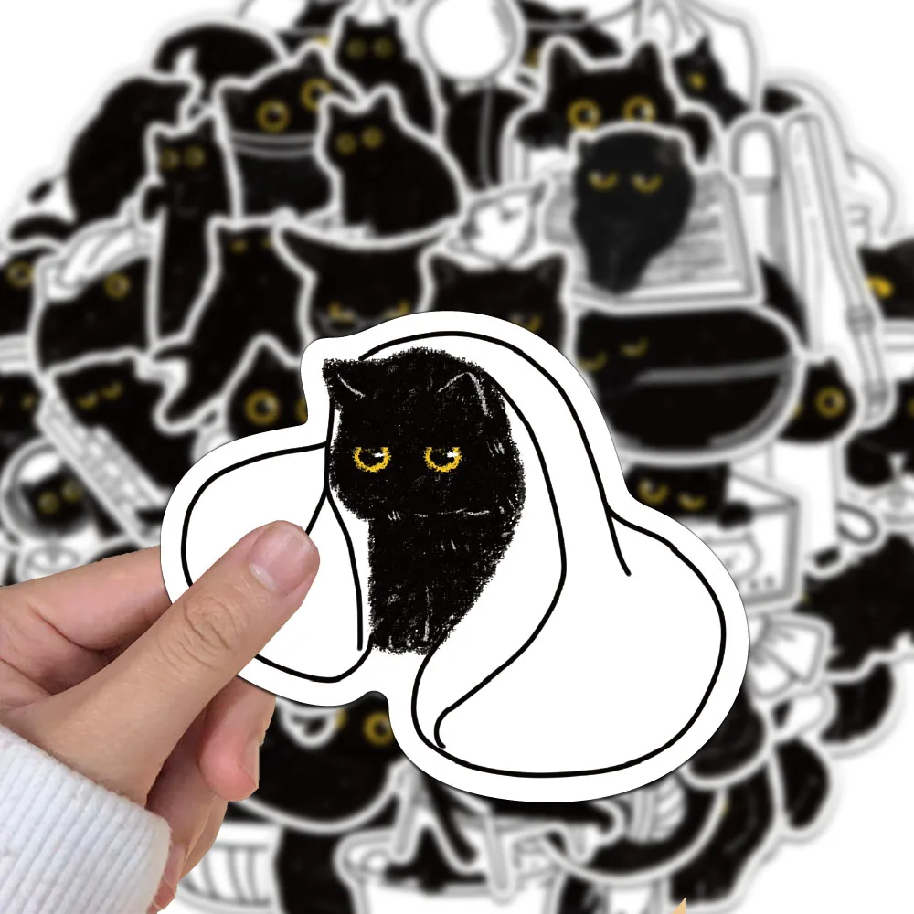 50PCS Creative Cute Black Cat Log Stickers Packaging Decoration Phone Cases Notebook Water Cups DIY Personalized Stickers - view 2