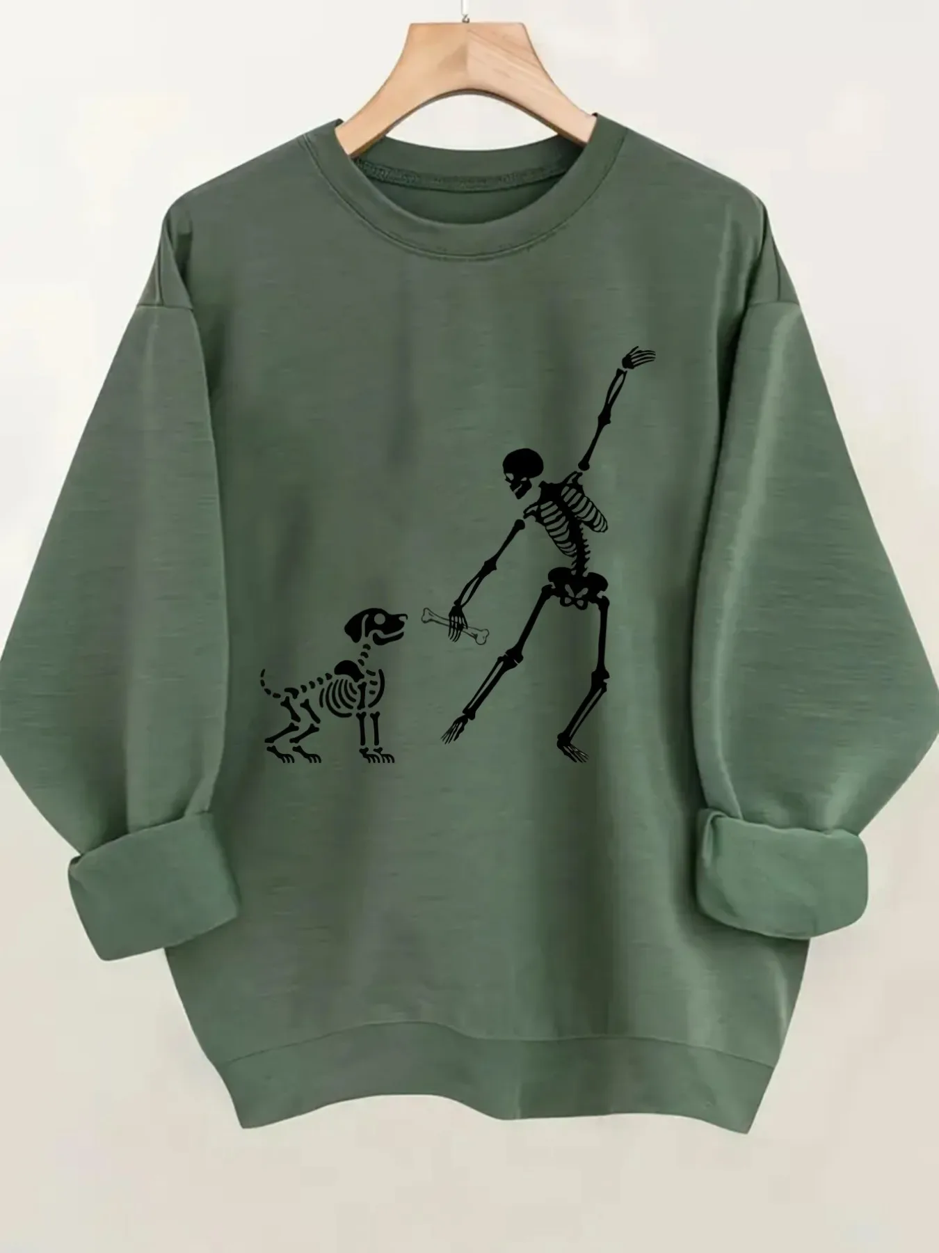 Women's Crew Neck Pullover Sweatshirt School Theme Print Design, Soft Casual Long Sleeve, Daily Casual Top Outfit, Winter Women's Clothing, Halloween Costume Outfit