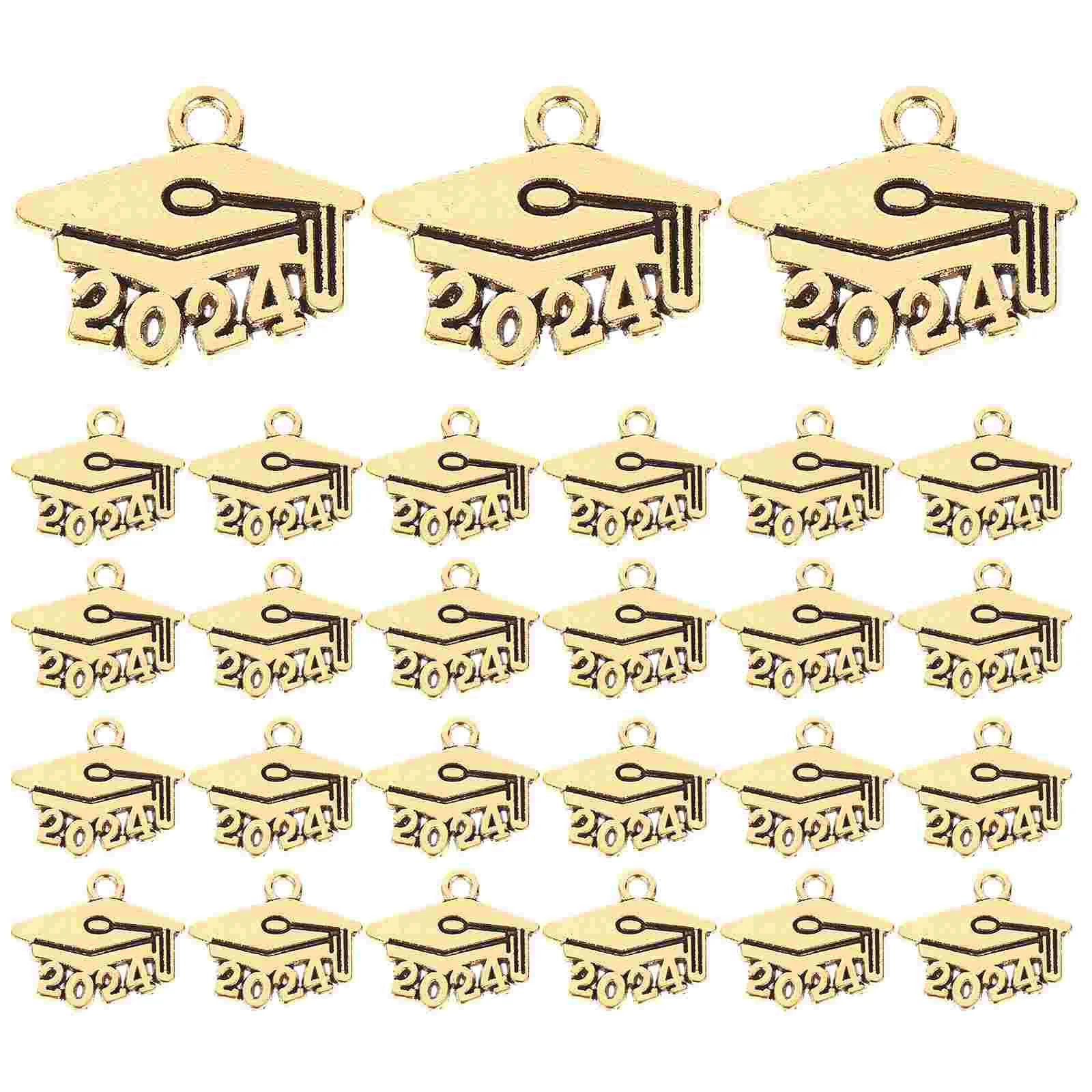 100 Pcs 2024 Pendant Graduation Hat Number Charms Metal for Jewelry Making Alloy Crafting