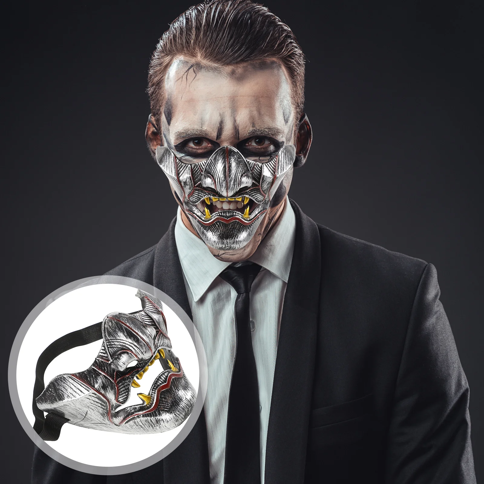 

Prajna Half Face Demon Mask Samurai Cosplay Halloween Party Devil Ghost Samurai Costume Demon Mask Prajna Face Cover