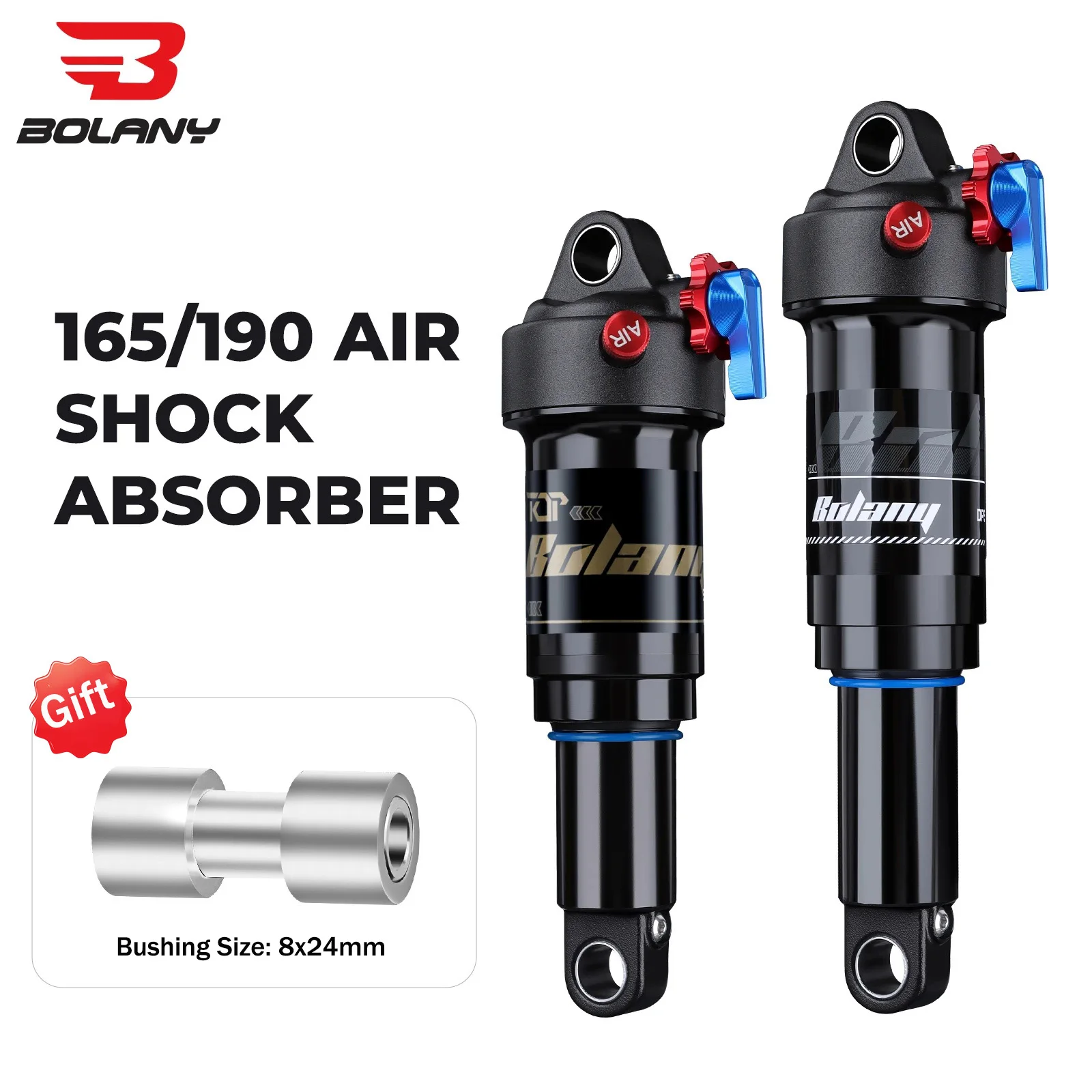 BOLANY MTB Downhill Rear Shock Damping Air Shock 165/190mm Rebound Damping Adjustable 6066 Seamless Aluminum Alloy Bicycle Parts