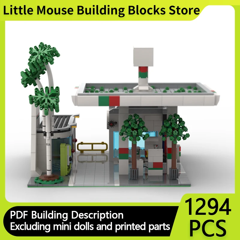 

City Street View Model MOC Building Bricks Gas Station Scene Modular Technology Gifts Holiday Assemble Children Toys Suit