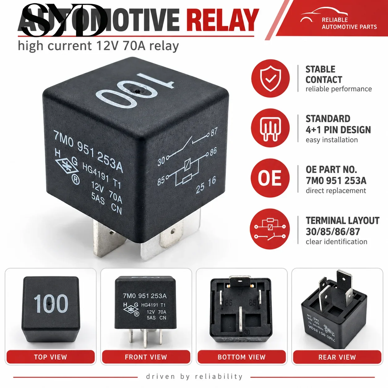 No.100 Multi-purpose Control Relay OE 7M0951253A 12V 4Pin Auto Direct Replacement For VW Passat Polo Touran Tiguan Skoda Octavia