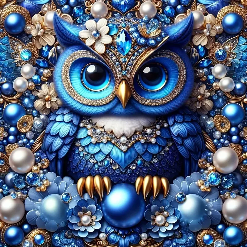 RUOPOTY 5D DIY Diamond Painting Blue Owl Full Round/Square Diamond Modern Birthday Gift Home Handmade DIY Crafts