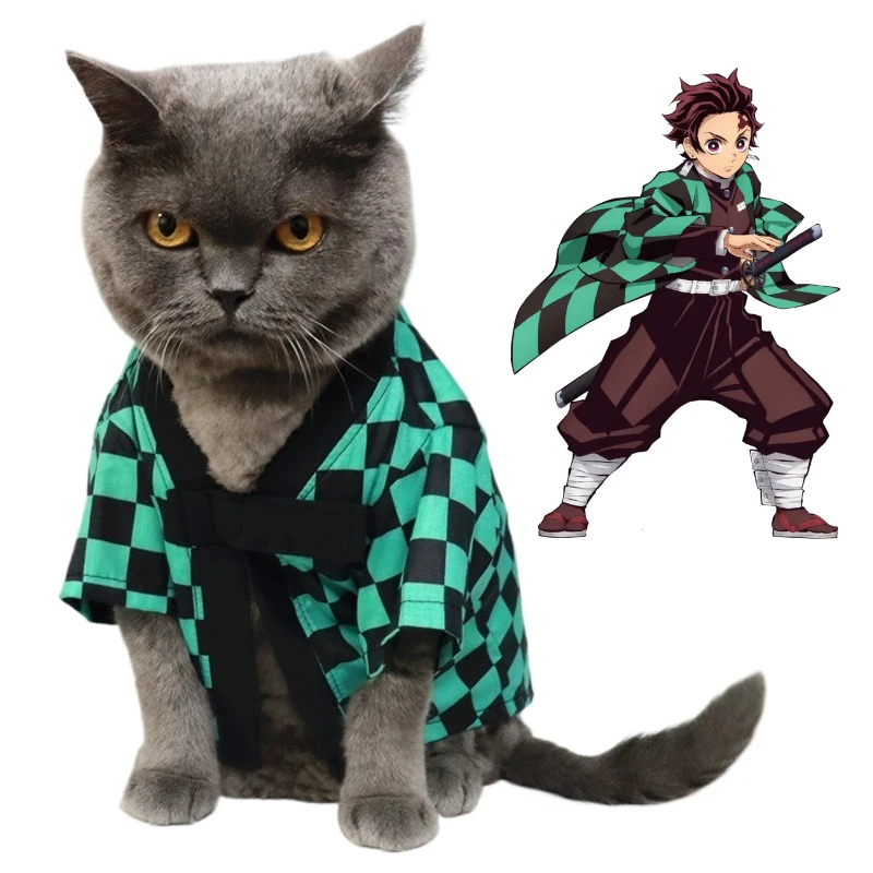 

Kamado Tanjirou Pet Cape Anime Cartoon Cat Summer Clothes Breathable Pet Transformation Suit Halloween Dog Party Cosplay Costume