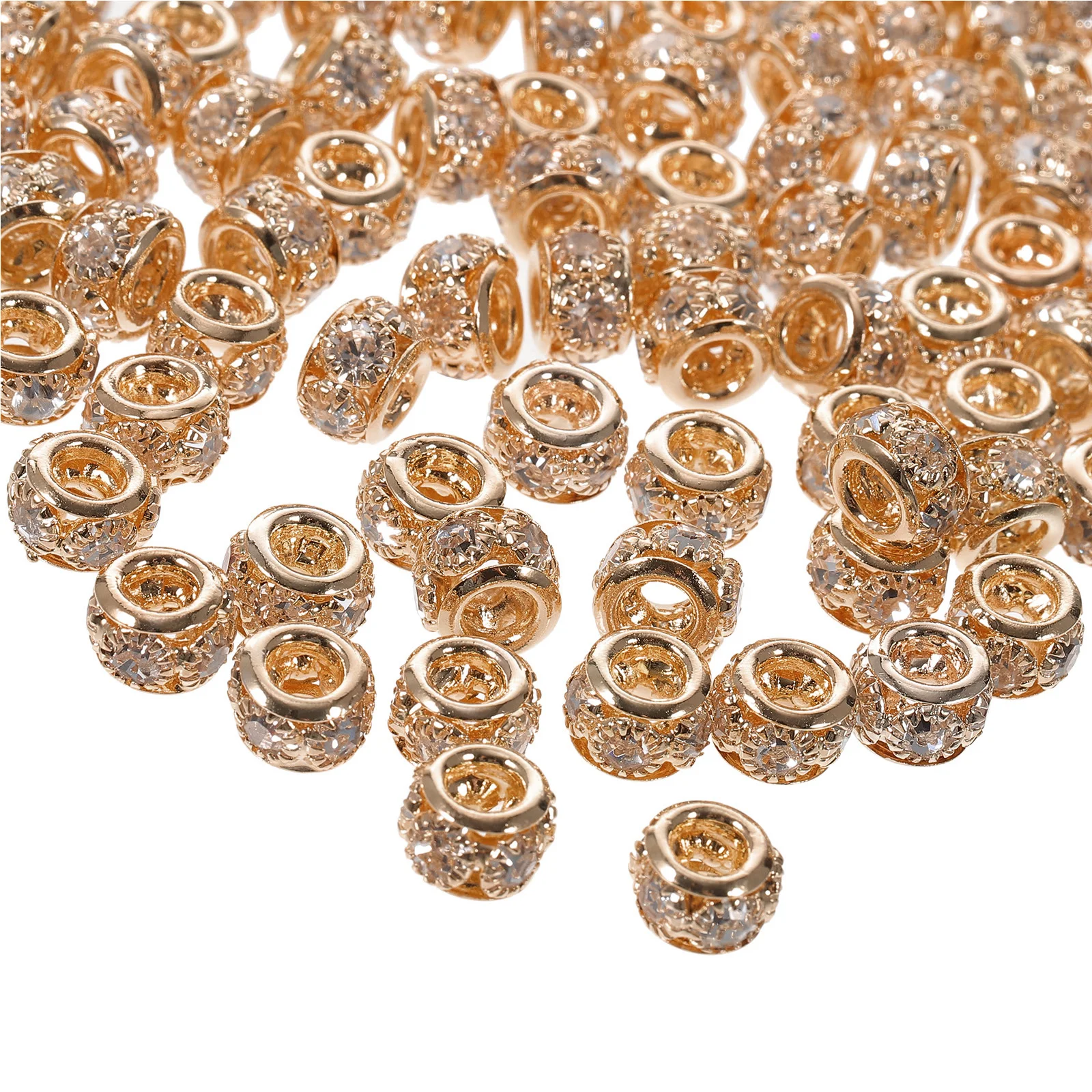 

100pcs Loose Rhinestone Inlaid Alloy Rondelle Spacer Beads For Diy Jewelry Making Bracelet Necklace Accessories Craft Supplies