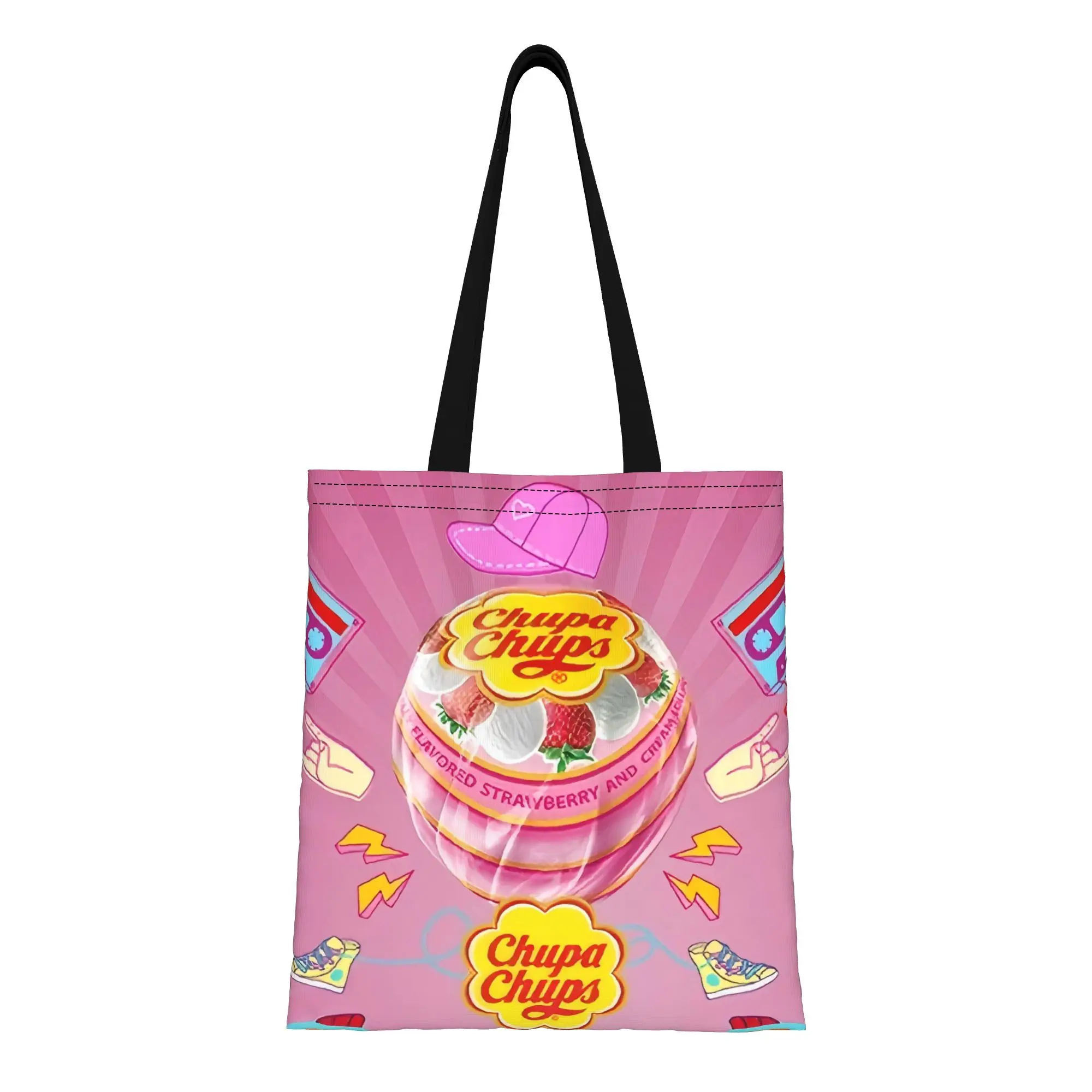 

FUN 25 Chupa Chups Canvas Tote Bag Perfect for Grocery Women's Top-Handle Bags