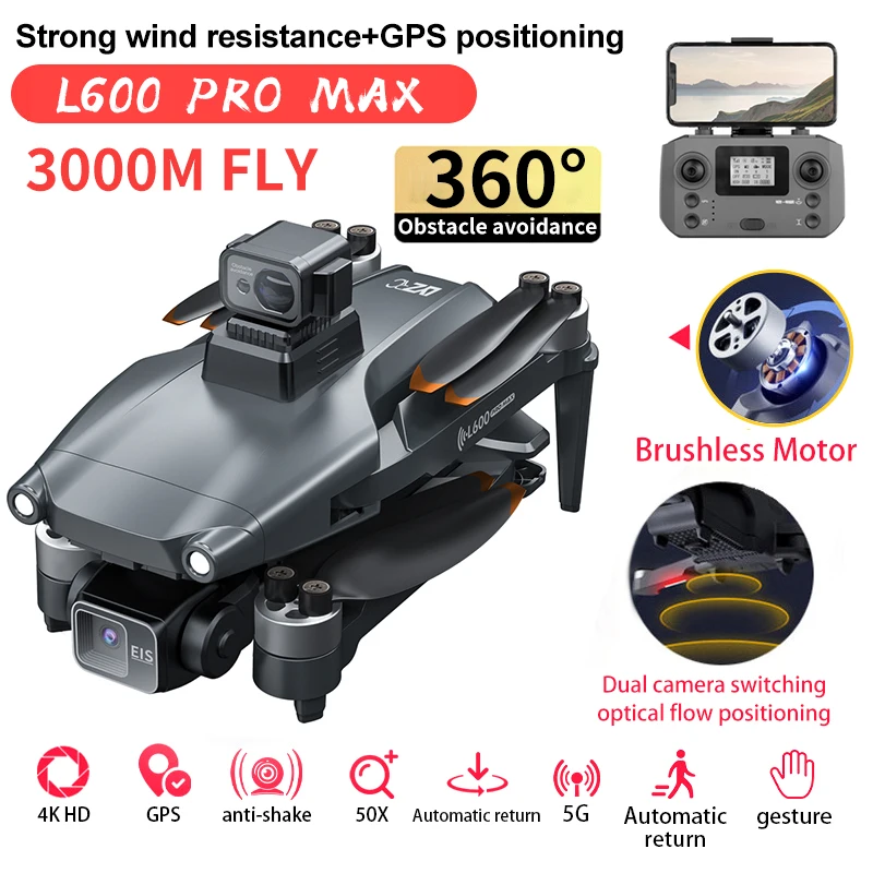 2024 LYZRC L600 PRO MAX Drone 8K Professional HD Dual Camera 3-Axis Gimbal GPS 5G WIFI 360° Obstacle Avoidance RC Quadcopter Toy