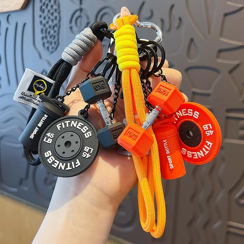 Handmade DIY Gym Fitness Dumbbell Keychain Cute Bag Charm Couple Keyring