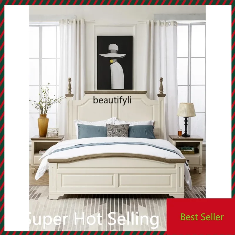 

QQ132 American Bed Edging Master Bedroom Double Bed Solid Wood Red Oak French Furniture Two-Color European Princess Marriage Bed