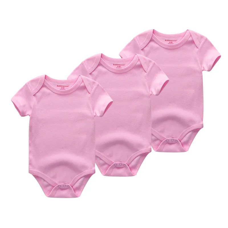 Kiddiezoom 3-Piece Short Sleeves Unisex Bodysuits Solid Color Newborn Onesies Multi-piece Set Summer Infant Outfits