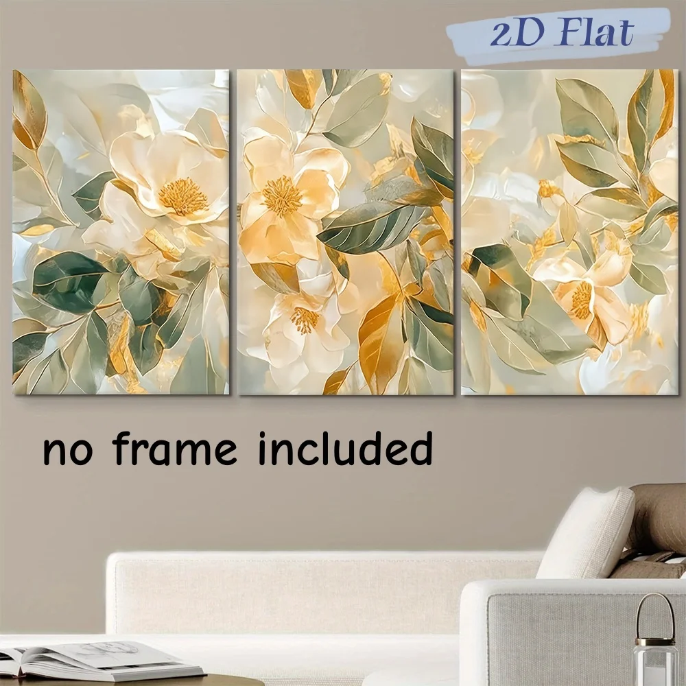 3-piece modern minimalist gold magnolia frameless canvas decoration painting living room foyer bedroom wall painting Nordic styl