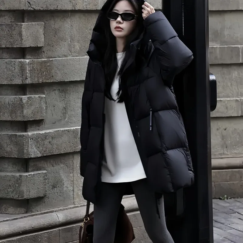 

Women's Mid-calf Hoodie Loose Jacket Autumn Winter Solid Color Warm Tops Female Zipper Long Sleeves Over The Knee Coat