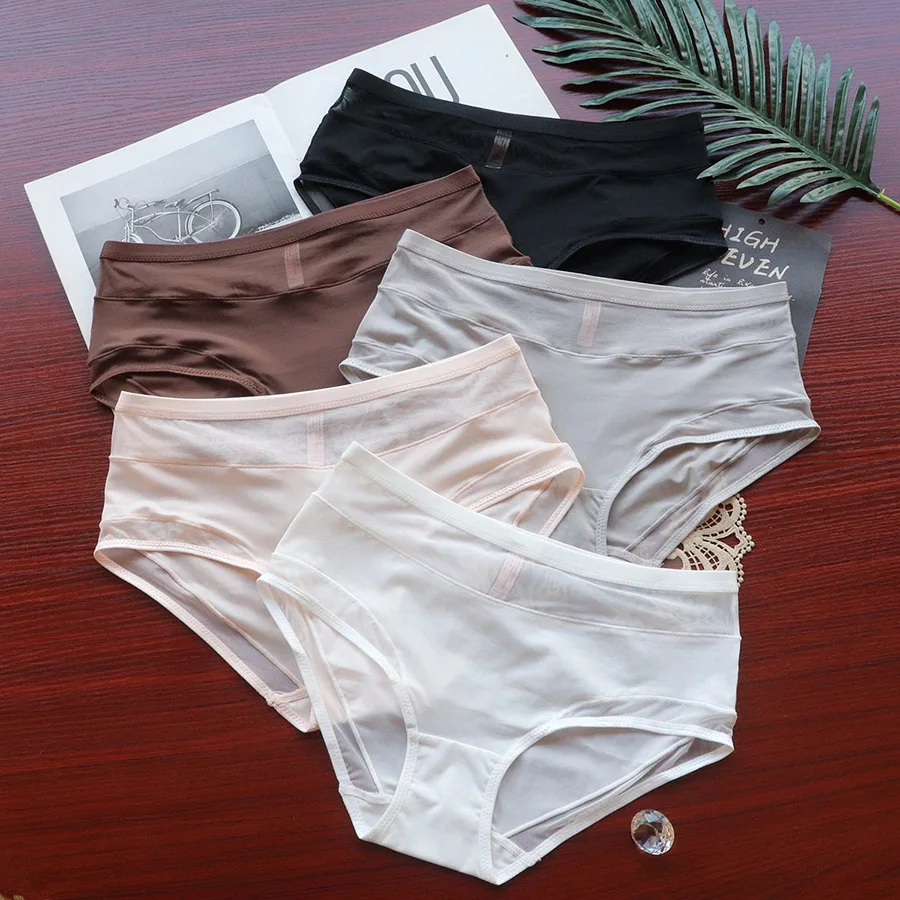 New Sexy Women Japanese Panties Hollow Out Mid Waist Women's Underwear Solid Color Mesh Lace Briefs Ladies Triangle Lingerie