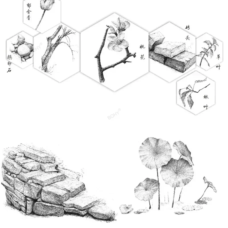 風景画用の天然製図本、クリエイティブチュートリアルの本、白と黒のスケッチ、中国の鉛筆本