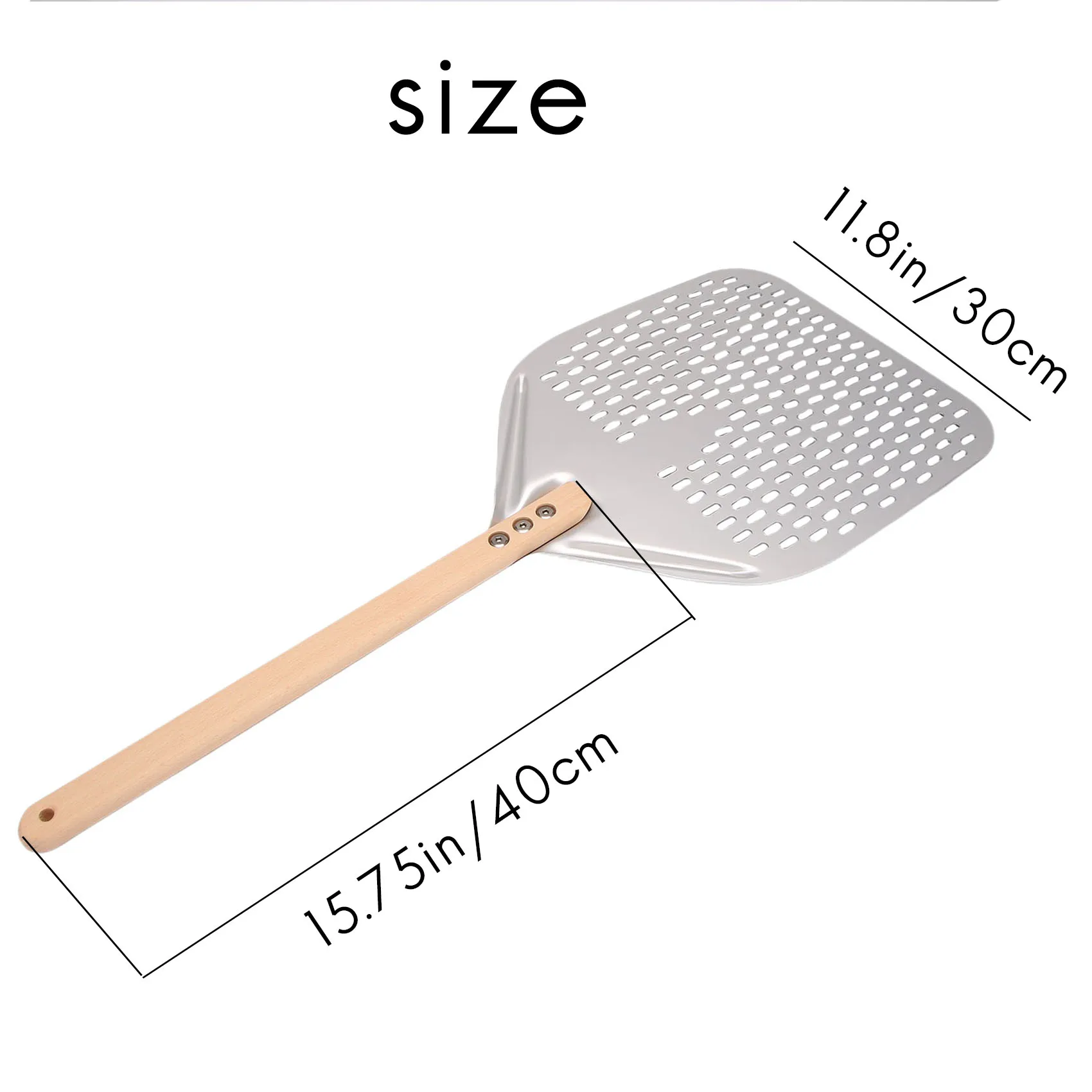 AEE4-Perforated Pizza Peel,Professional Anodized Aluminum Pizza Peels, Rectangular Pizza Turning Spatula With Detachable