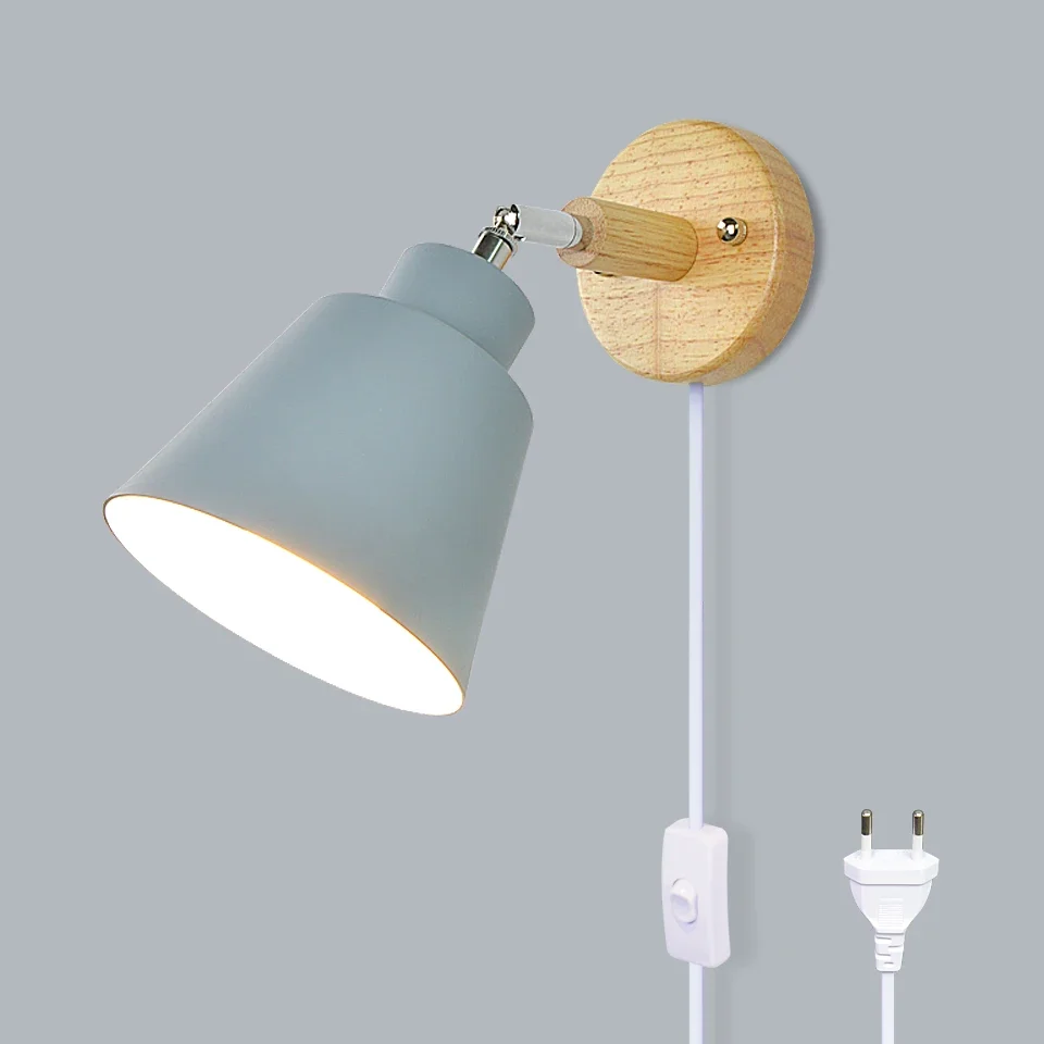 

Modern simple bedroom bedside lamp log with plug Nordic restaurant wall lamp decorative wall lamp