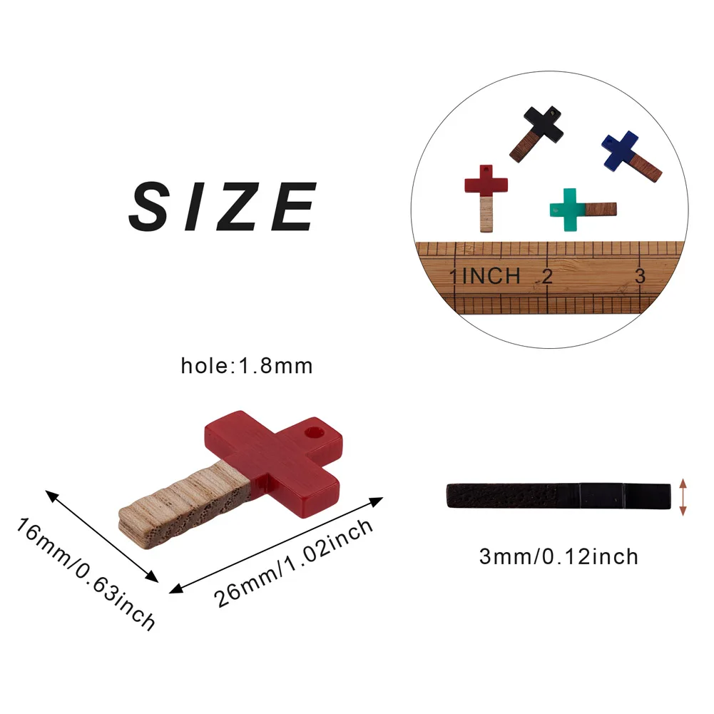 50pcs Resin Walnut Wood Pendants Cross Charms for Jewelry Making DIY Bracelet Necklace Accessories 26x16x3mm