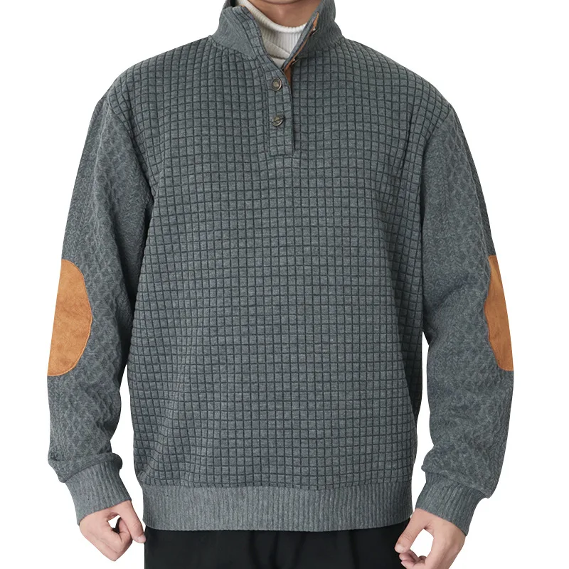 

Spring and Autumn Splicing Small Checked Men's Long Sleeve Casual Top Embroidered Cardigan Pullover Sweater