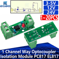 1~20PCS 1 Channel Way Optocoupler Isolation Module PC817 3V-5V 12V 24V Photoelectric Isolator Rail Holder PLC Drive Motor Board