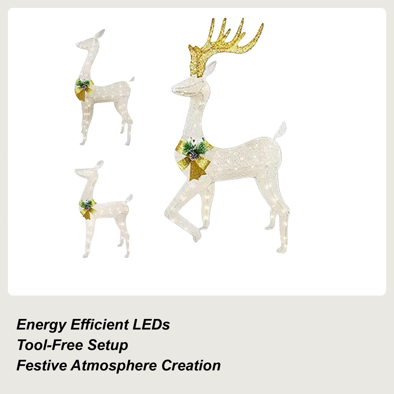 Christmas Stake Decorations 3 Pieces Weatherproof LED Insertion Yard Reindeer Holiday Decoration For Family Home Holiday Ground