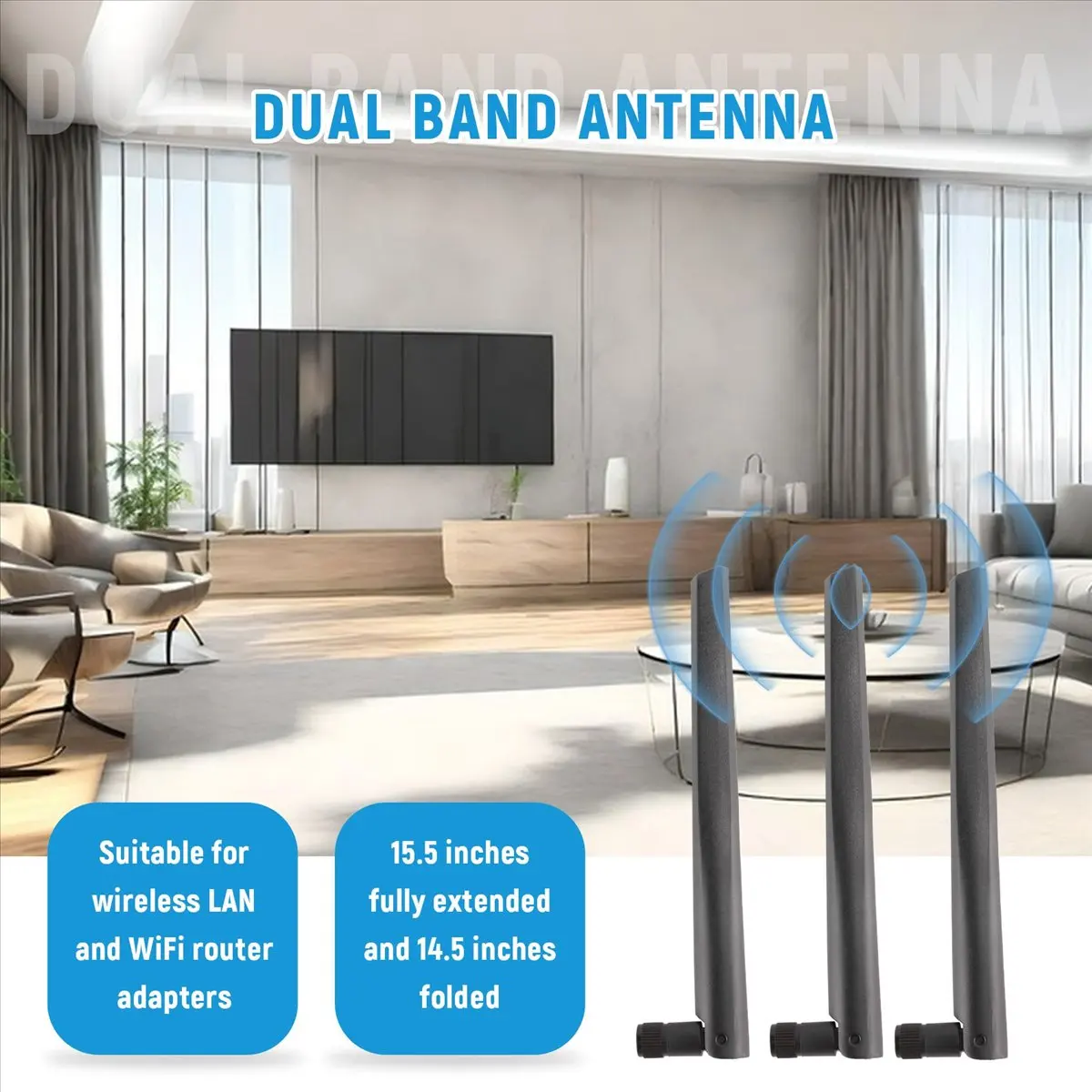 (A02R) 3 PCS New Metal WiFi Antenna of RP-SMA Interface with 5DBi 2.4G/5G Dual-Band Wireless Wifi Antenna for ASUS RT-AC68U