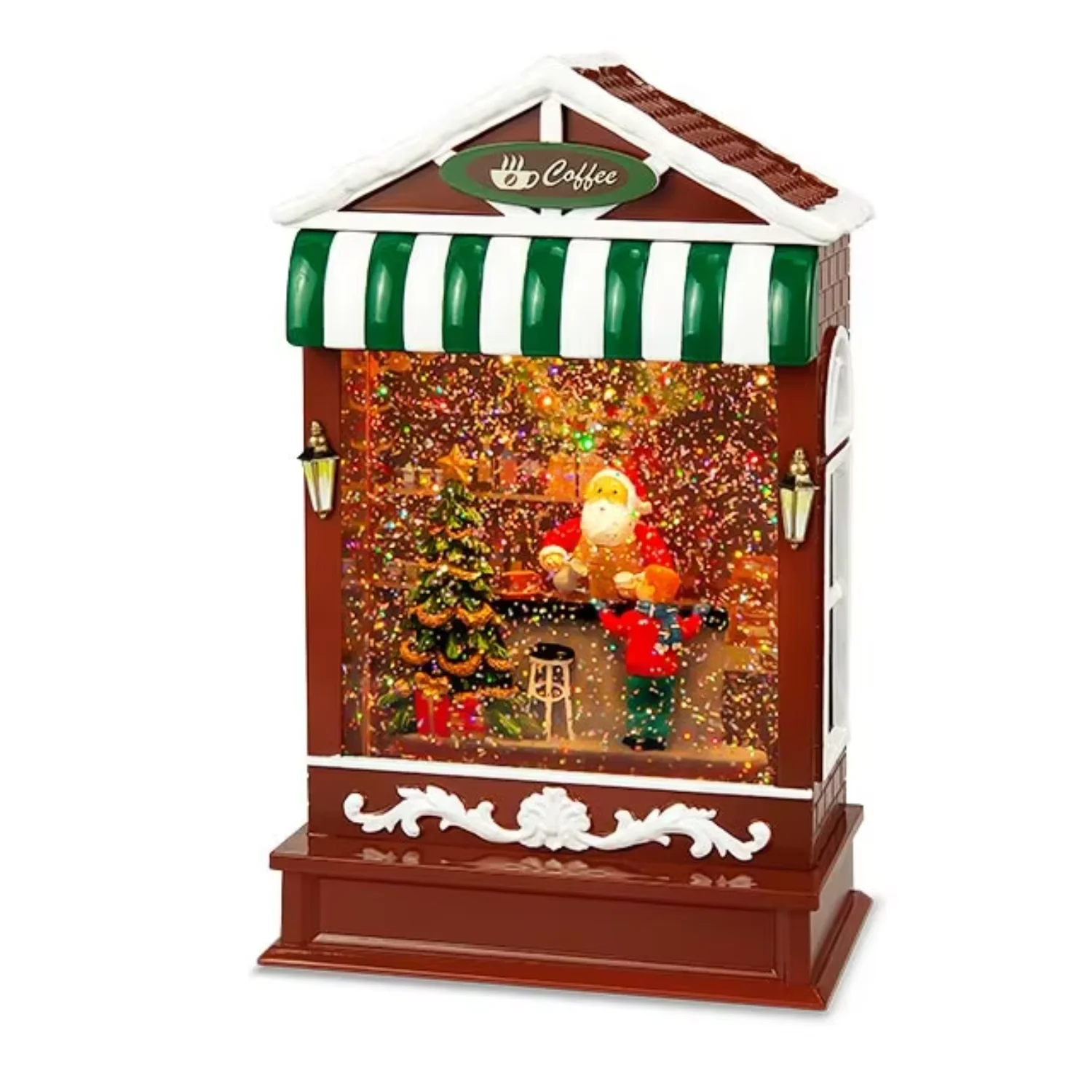 

Popular Christmas Ornaments Led Coffee Shop House Decoration Water Snow Globe Lantern