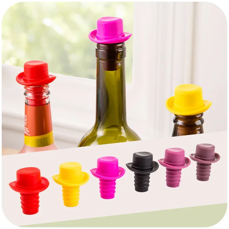 Silicone Bottle Stopper for Bottles Cap Wine Cork Wine Pourer Stopper Silicone Caps Cute Top Hat Fresh-keeping Gel Wine Stoppers