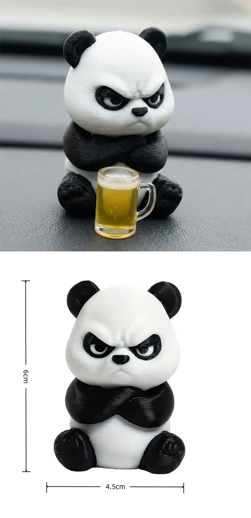 Lustiger 3D-gedruckter wütender Panda als Auto-Armaturenbrett-Deko, niedliche Auto-Accessoires zur Stresslinderung, Ornamente für Auto und Schreibtisch zu Hause. – Detail 5