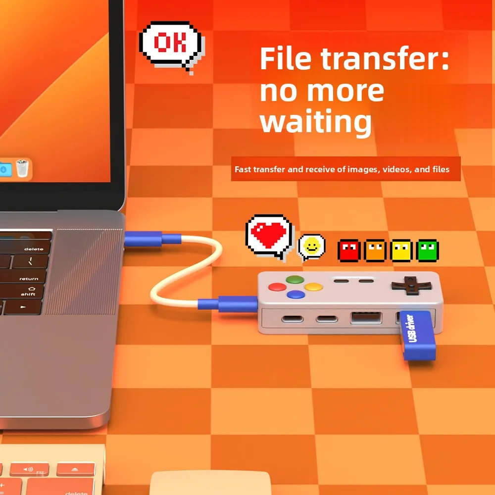 Cartoon Game Design 4 Port Usb Hub 4-in-1 Multi Usb Expander Adapter For Mouse Keyboard U Disk Laptop Accessories