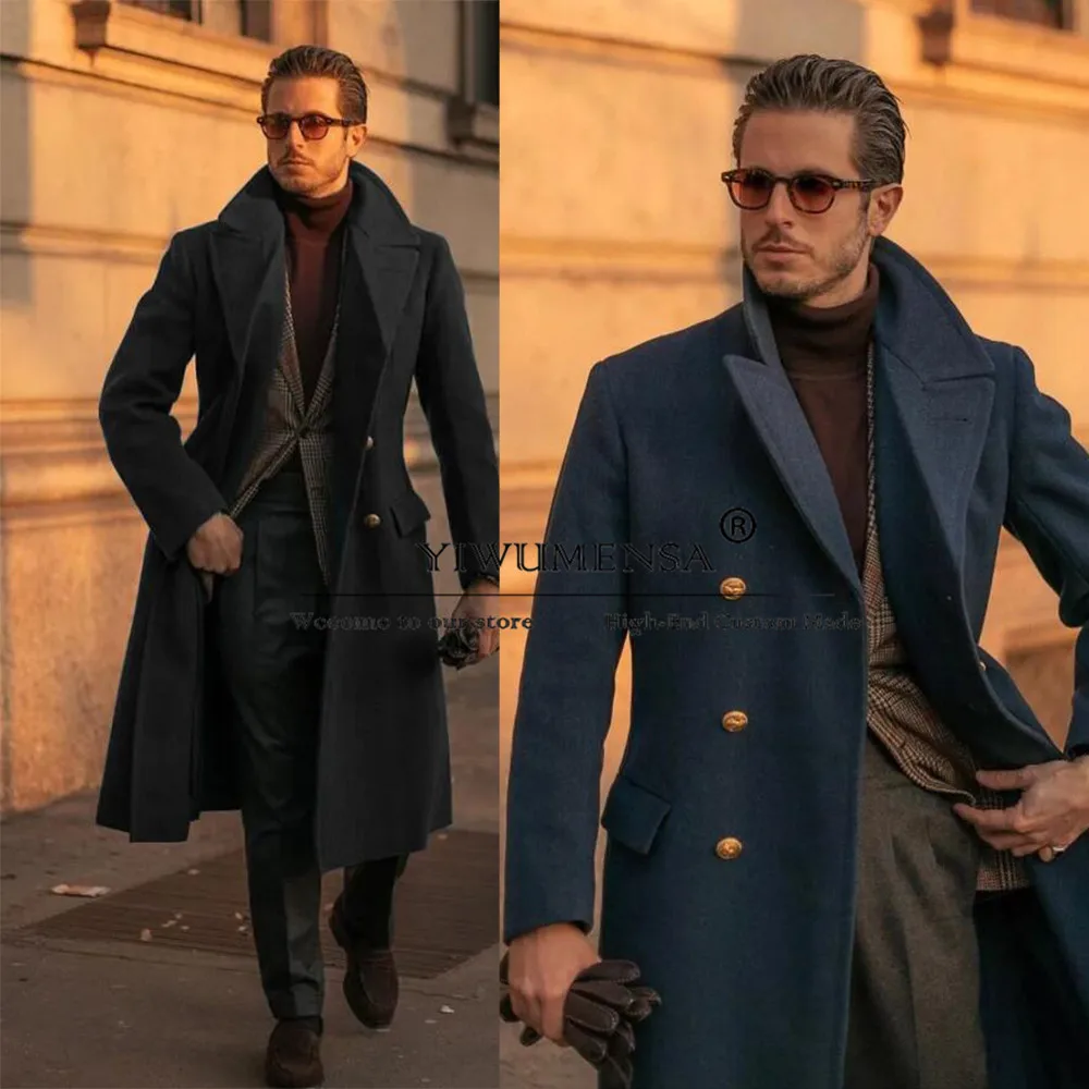 

Classic Suit Jackets Man Formal Business Party Prom Blazer Tweed Woolen Blend Trench Coat Long Double Breasted Men's Overcoat