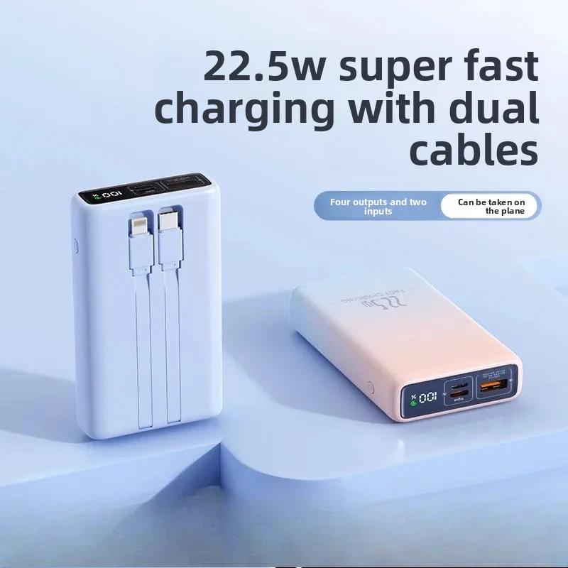 for Wholesale 20000mAh Fast Charging Power Bank with Double Cable Small Portable Large Capacity Mobile Power Supply Printed
