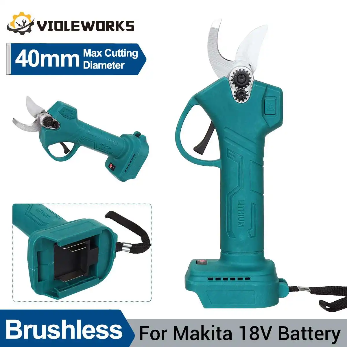 40mm Brushless Pruning Shear Cordless Pruner Fruit Tree Bonsai Pruning Electric Tree Branches Cutter for Makita 18V Battery