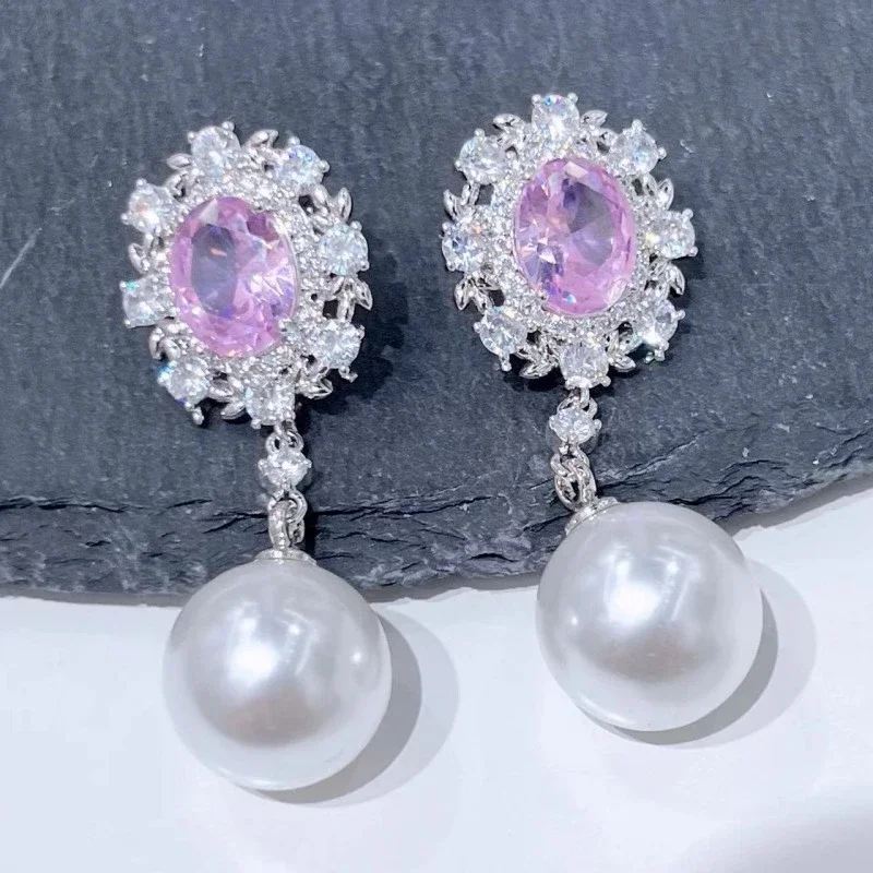 New Boutique Retro Palace Pearl Earrings For Women With Zircon Full Diamond Style Jewelry