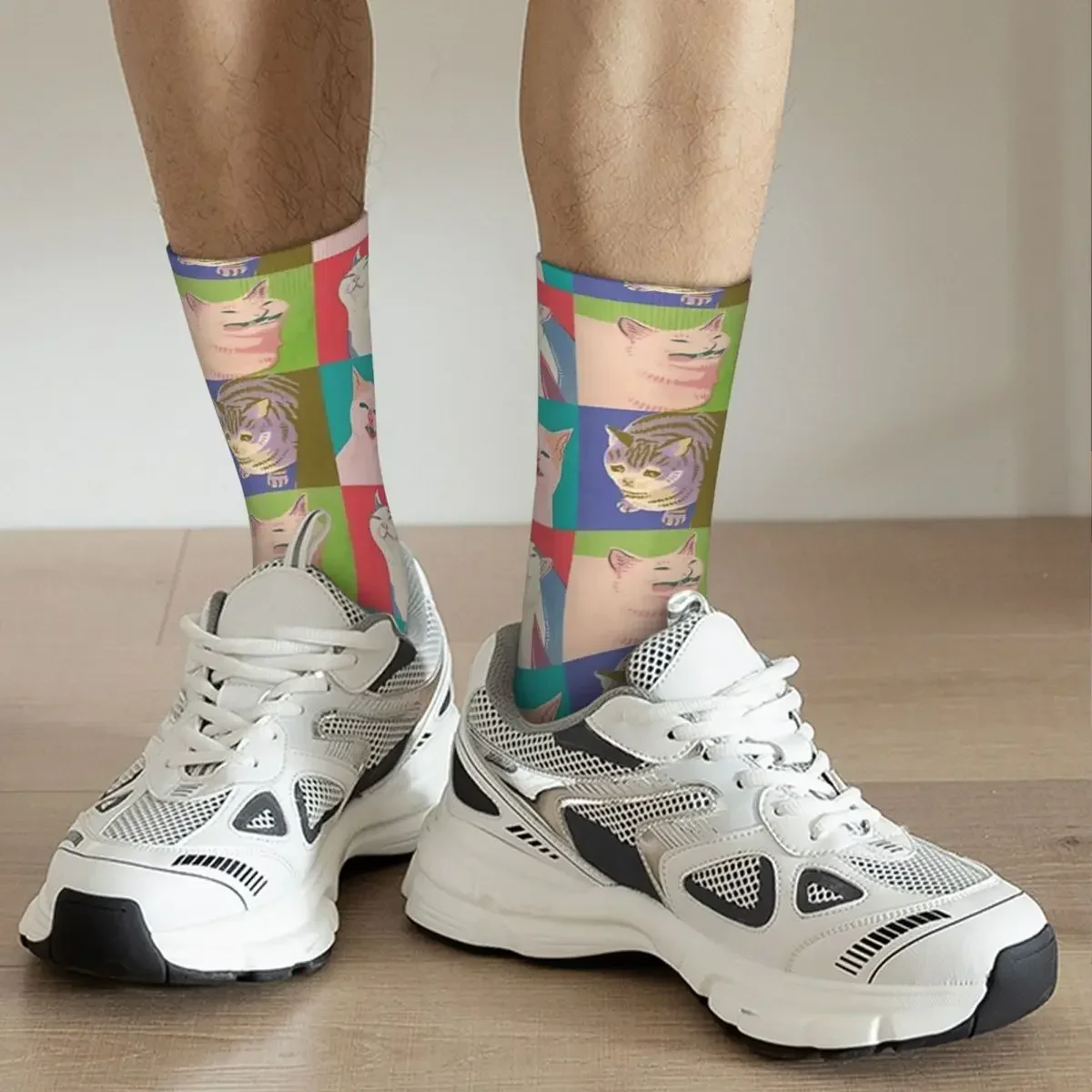 Quatre Mèmes Chats de l'Apocalypse Chaussettes Harajuku, Bas Super Doux, Chaussettes sulfToutes Saisons, Cadeau d'Anniversaire pour Homme et Femme