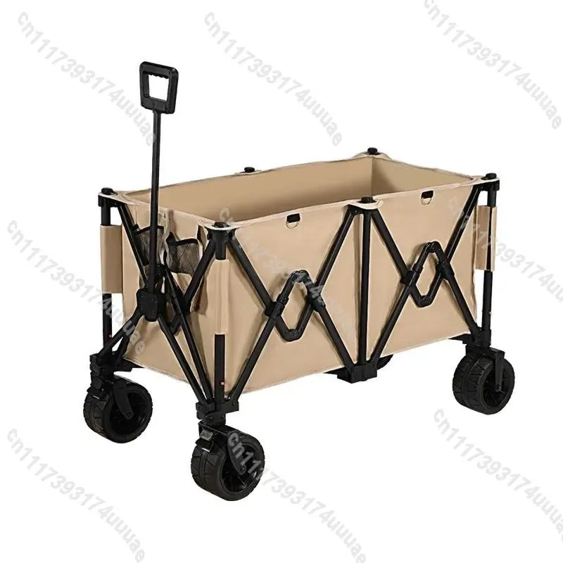 Foldable Heavy‑Duty Camping Wagon, Off‑Road Utility Hand Cart With Table Board For Outdoor Picnic Trailer Use