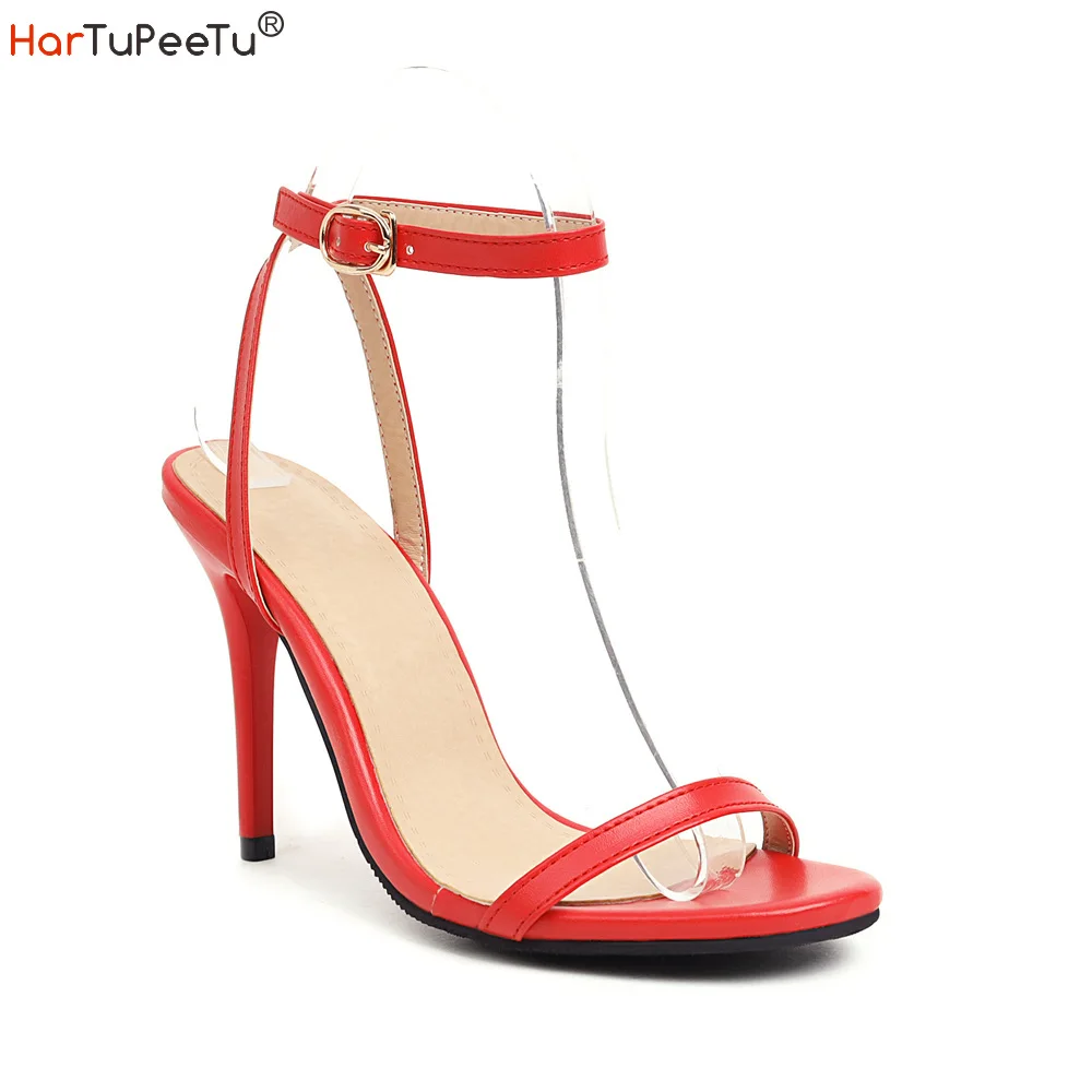 Summer Sandals Women 2022 Concise High Heels Plus Size 34-50 PU Leather Daily Casual Wedding Shoes