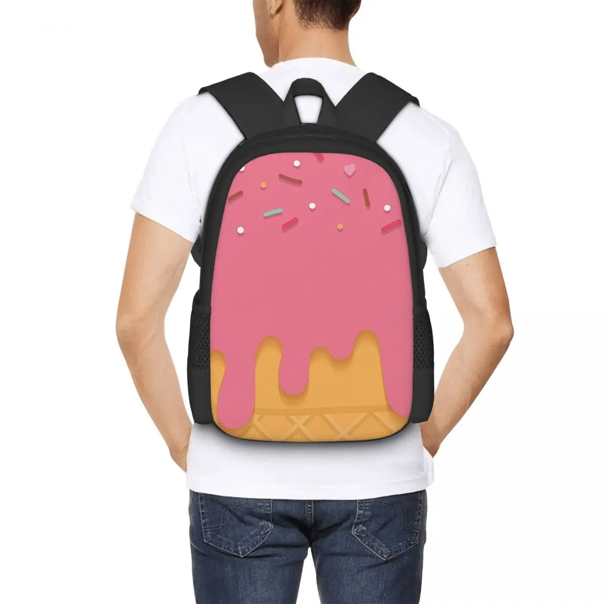 Pink Ice Cream Backpack Hot Sale Daypack Large Capacity Boys Girls BookBag School Bag Shoulder Bags for Men Women