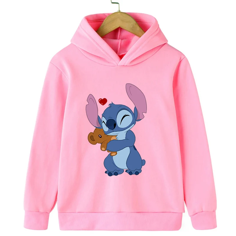 

Kawaii Толстовка с капюшоном Lilo Stitch, детская одежда, одежда для девочек, модная одежда для маленьких мальчиков, осенняя теплая толстовка со стежком, детские топы