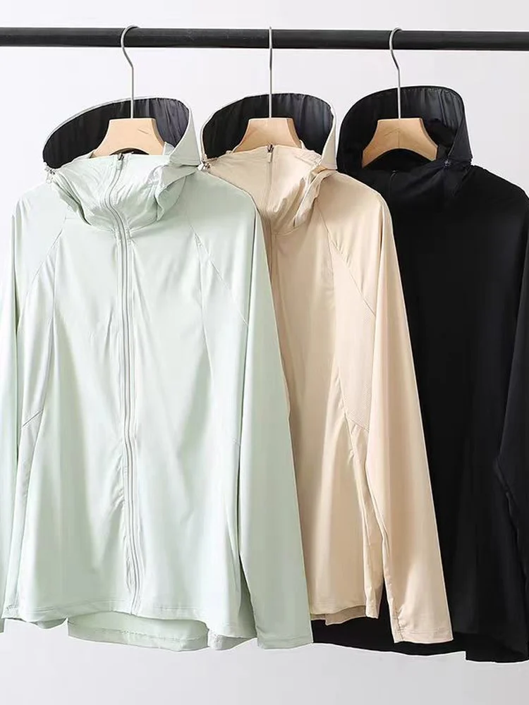Loose Women's Summer Long Sleeve UV Protection Clothing Breathable Hooded Coat Shoulder Insert Design Removable Hat Brim