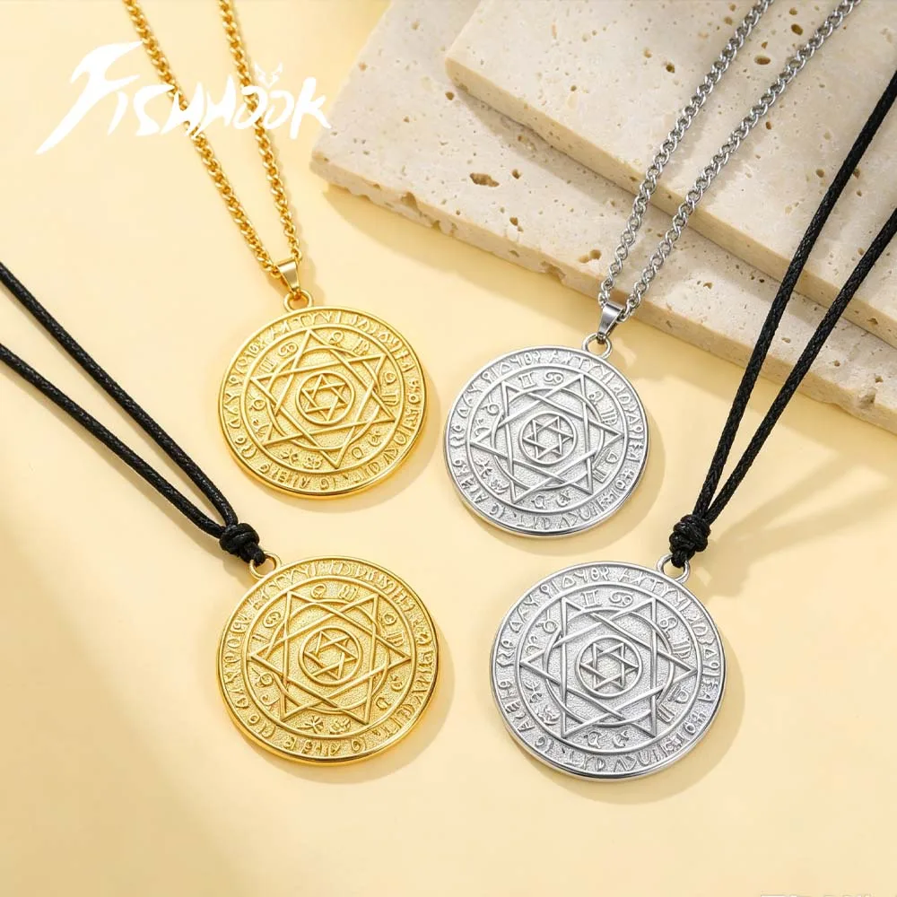 Seal of Solomon Hexagram Necklace Star of David Zodiac Rune Amulet Gift for Woman Men Chain Pendant Stainless Steel Jewelry