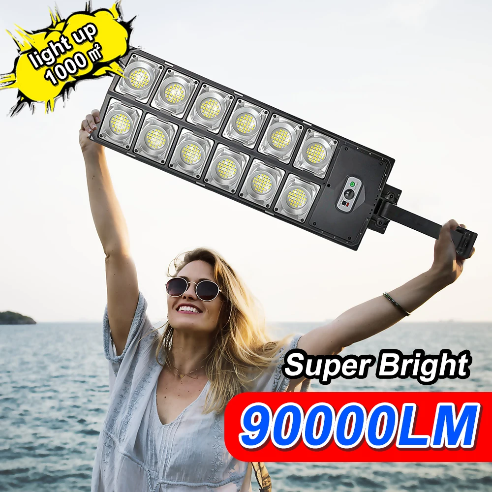 

9000LM Super Bright LED Solar Light Street Light Sunlight Power Outdoor Wall Lamp Remote Control COB Motion Sensor Garden Light