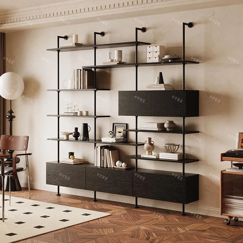 

Italian simple bookshelf household modern shelf antique floor bookcase living room irregular wrought iron bookshelf
